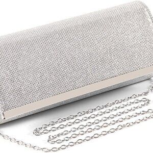Sparkling Rhinestone Evening Clutch with Detachable Chain - Chic Silver Bag